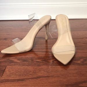 Nude and clear open toe heels